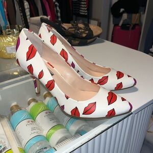 INC International Concepts White Heels with Red Lip Print